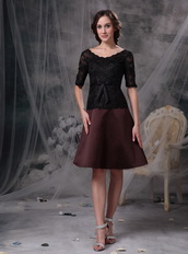 Black and Brown Half Sleeves Lace Mother Of The Bride Dress Short Modest