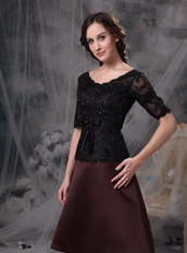 Black and Brown Half Sleeves Lace Mother Of The Bride Dress Short Modest