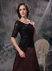 Black and Brown Half Sleeves Lace Mother Of The Bride Dress Short Modest