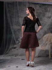 Black and Brown Half Sleeves Lace Mother Of The Bride Dress Short Modest