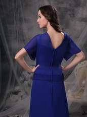 Square Neck Royal Blue Chiffon Mother Of The Bride Dress Unique Modest