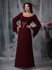 Scoop Burgundy Mother Of The Bride Dress Long Sleeves Modest