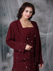 Layers Skirt Burgundy Mother Of The Bride Dress And Coat Modest