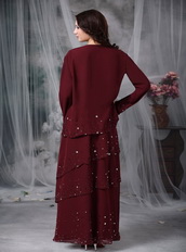 Layers Skirt Burgundy Mother Of The Bride Dress And Coat Modest