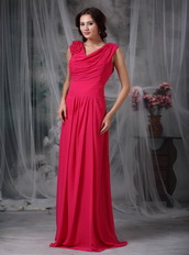 V-neck Hot Pink Chiffon Dress For Mother Of Bride Wear Modest