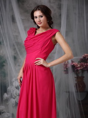 V-neck Hot Pink Chiffon Dress For Mother Of Bride Wear Modest