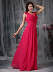 V-neck Hot Pink Chiffon Dress For Mother Of Bride Wear Modest