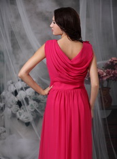 V-neck Hot Pink Chiffon Dress For Mother Of Bride Wear Modest