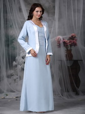 Baby Blue Half Sleeves Mather Of Bride Dress With Bordure Coat Modest