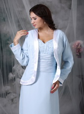 Baby Blue Half Sleeves Mather Of Bride Dress With Bordure Coat Modest