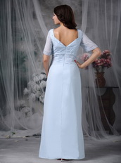 Baby Blue Half Sleeves Mather Of Bride Dress With Bordure Coat Modest