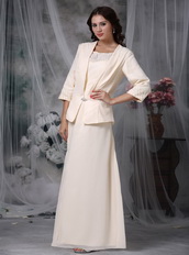 Champagne Chiffon Beaded Mather Of Bride Dress And Coat Modest