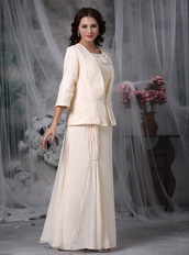 Champagne Chiffon Beaded Mather Of Bride Dress And Coat Modest