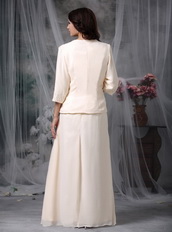 Champagne Chiffon Beaded Mather Of Bride Dress And Coat Modest