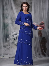 Spaghetti Straps Royal Chiffon Mather Of Bride Dress and Coat Modest