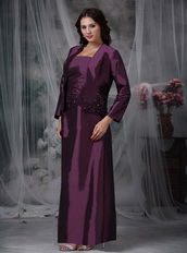 Dark Purple Lace Up Mather Of Bride Dress And Coat Modest