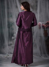 Dark Purple Lace Up Mather Of Bride Dress And Coat Modest