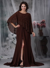 Brown Chiffon Split Skirt Mather Of The Bride Dress With Vest Modest