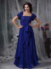 Square Mother Of The Bride Dress Royal Blue Chiffon Fabric Modest