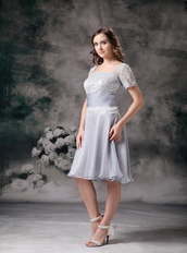 Gray Square Chiffon and Lace Mother Of The Bride Dress Modest