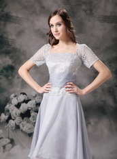 Gray Square Chiffon and Lace Mother Of The Bride Dress Modest