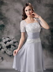 Gray Square Chiffon and Lace Mother Of The Bride Dress Modest