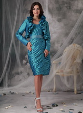 Strapless Teal Mother of the Bride Dress With Long Sleeves Jacket Modest