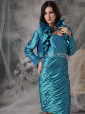 Strapless Teal Mother of the Bride Dress With Long Sleeves Jacket Modest