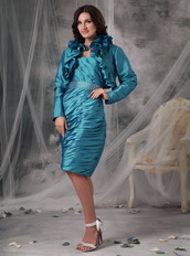 Strapless Teal Mother of the Bride Dress With Long Sleeves Jacket Modest