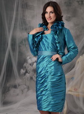 Strapless Teal Mother of the Bride Dress With Long Sleeves Jacket Modest