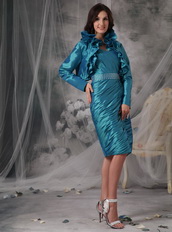 Strapless Teal Mother of the Bride Dress With Long Sleeves Jacket Modest