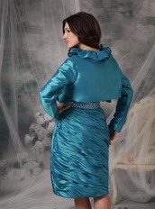 Strapless Teal Mother of the Bride Dress With Long Sleeves Jacket Modest