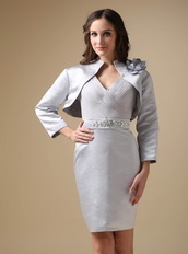 V-neck Grey Short Mother Of The Bride Dress With Jacket Modest