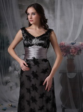 Modest V-neck Mother Of The Bride Dress With Black Lace Modest