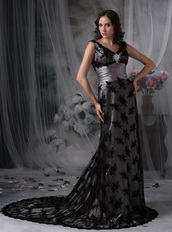 Modest V-neck Mother Of The Bride Dress With Black Lace Modest