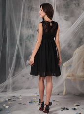 High-neck Black Short Mother Of The Dress With Lace Modest