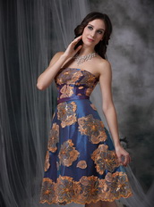 Navy Blue Tea-length Mother Of The Bride Dress Appliqued Modest