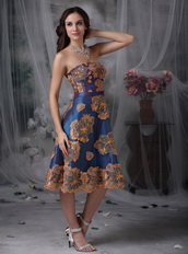 Navy Blue Tea-length Mother Of The Bride Dress Appliqued Modest