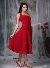 Wine Red Tied Halter Tea-length Mother Of Bride Dress Modest