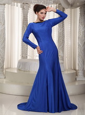 Bateau Stretch Charmeuse Mom Of The Bride Dress With Long Sleeves Modest