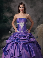 Lavender Ball Gown Strapless Floor-length Taffeta Appliques Prom / Evening Dress Modest