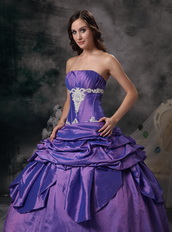 Lavender Ball Gown Strapless Floor-length Taffeta Appliques Prom / Evening Dress Modest