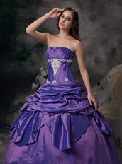 Lavender Ball Gown Strapless Floor-length Taffeta Appliques Prom / Evening Dress Modest