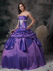 Lavender Ball Gown Strapless Floor-length Taffeta Appliques Prom / Evening Dress Modest