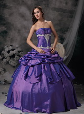 Lavender Ball Gown Strapless Floor-length Taffeta Appliques Prom / Evening Dress Modest