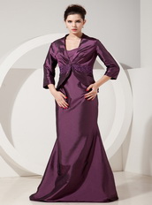 Dark Purple Mermaid Wide Straps Mother Of Bride Dress And Jacket Modest