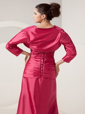 Coral Red Mother Of The Bride Dress And Taffeta Jacket Modest