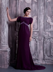 Bateau Dark Purple Chiffon Mother Of The Bride Dress Cheap Modest