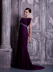 Bateau Dark Purple Chiffon Mother Of The Bride Dress Cheap Modest