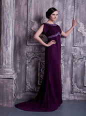 Bateau Dark Purple Chiffon Mother Of The Bride Dress Cheap Modest